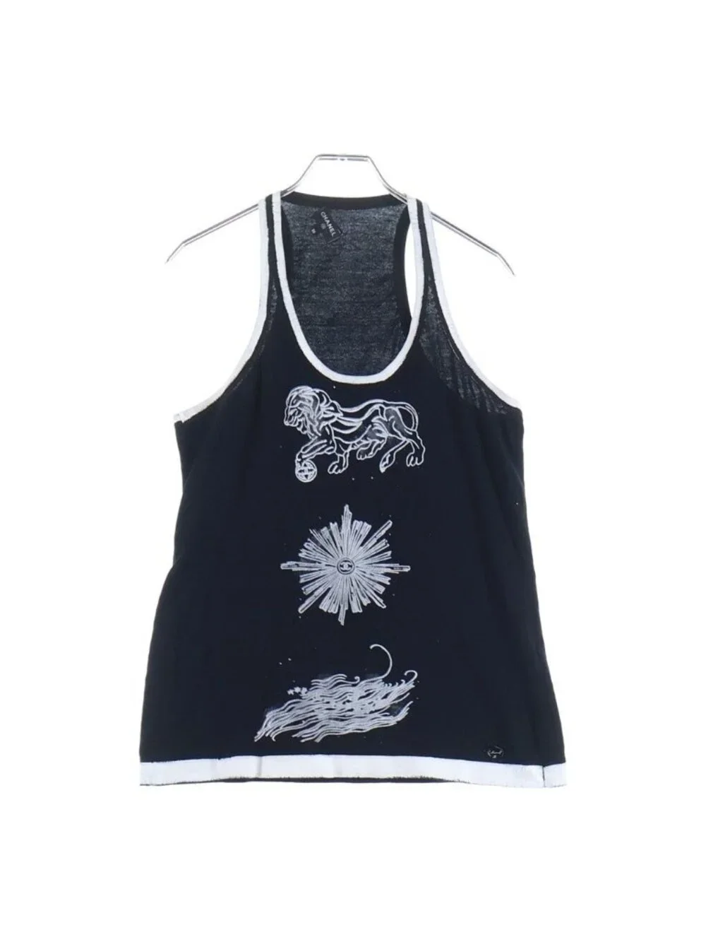 Chanel Front Print Sleeveless Tank Top Black